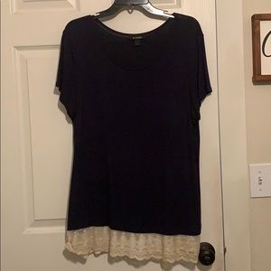 Navy blue short sleeve shirt with lace lining